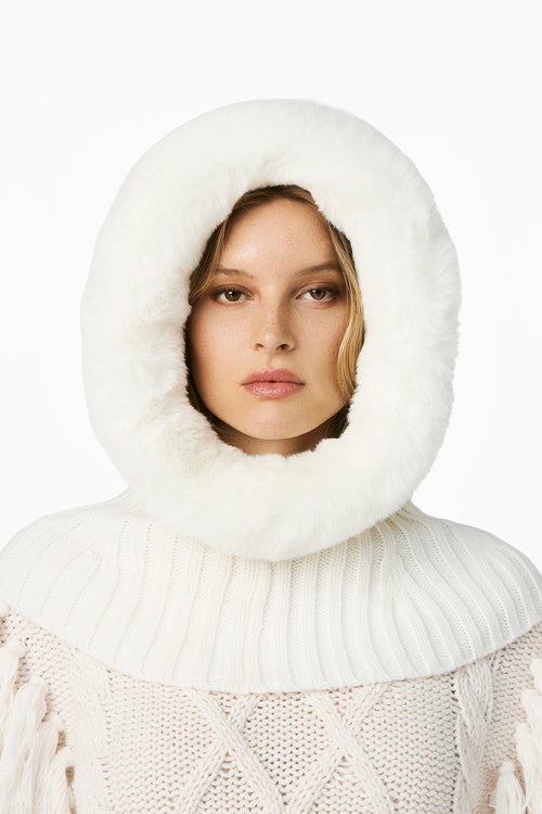 NAOMI hooded scarf FAUX BORDER – Goldbergh